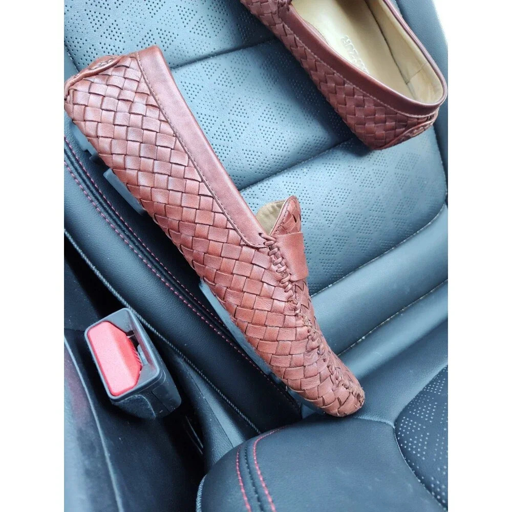 Robert Zur San Tropez Woven Leather Penny Loafers Brown Mens Size 10 M